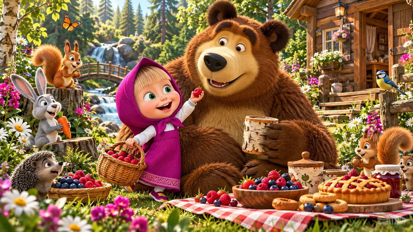 Masha and the Bear Educational game-inspired editorial illustration